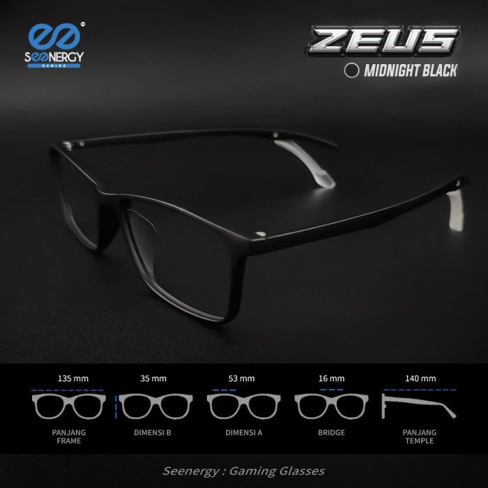 promo ✨ -SEENERGY Kacamata Gaming Zeus Midhnht Black - NORMAL, BLUERAY BASIC