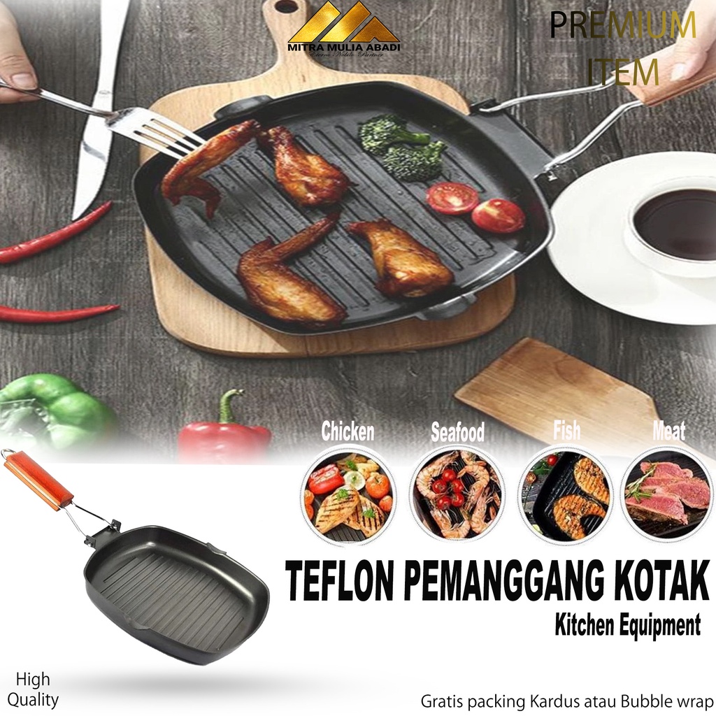 Teflon Pemanggang Kotak / Wajan BBQ Anti Lengket Bentuk Kotak Panci Pemanggang Bakaran Sate Serbagun