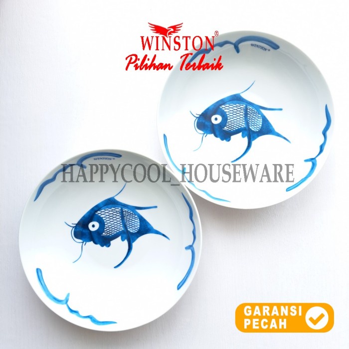 WINSTON 1pc Piring Kue Keramik 9inch Ikan Lontar Blue Piring Buah 23cm