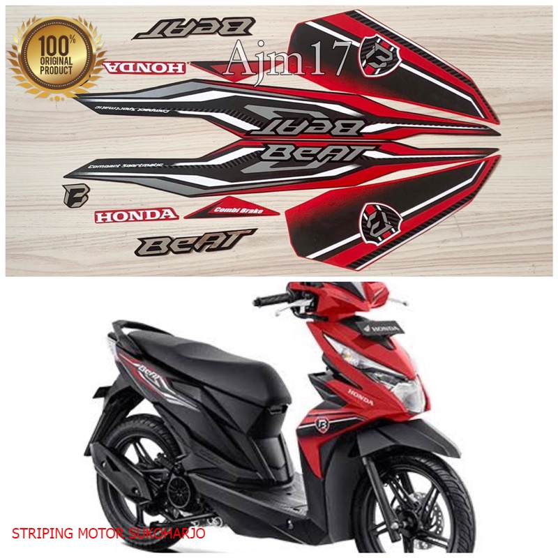 (ORI) STIKER STRIPING BEAT ESP ISS 2019 MERAH HITAM kualitas original