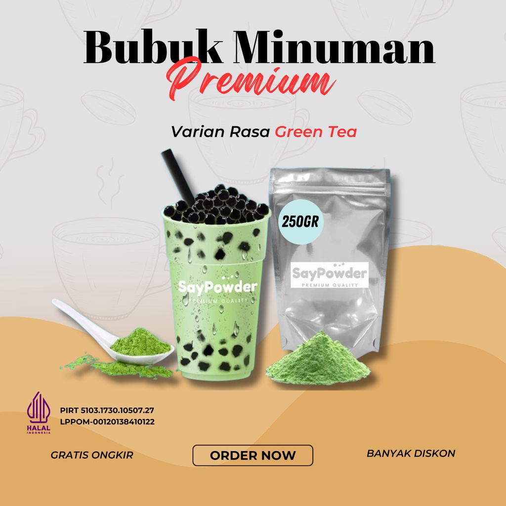 

BUBUK MINUMAN RASA GREEN TEA 250GR SERBUK MINUMAN ANEKA RASA BUBUK MINUMAN KEKINIAN MINUMAN INSTAN BOBA DRINKS