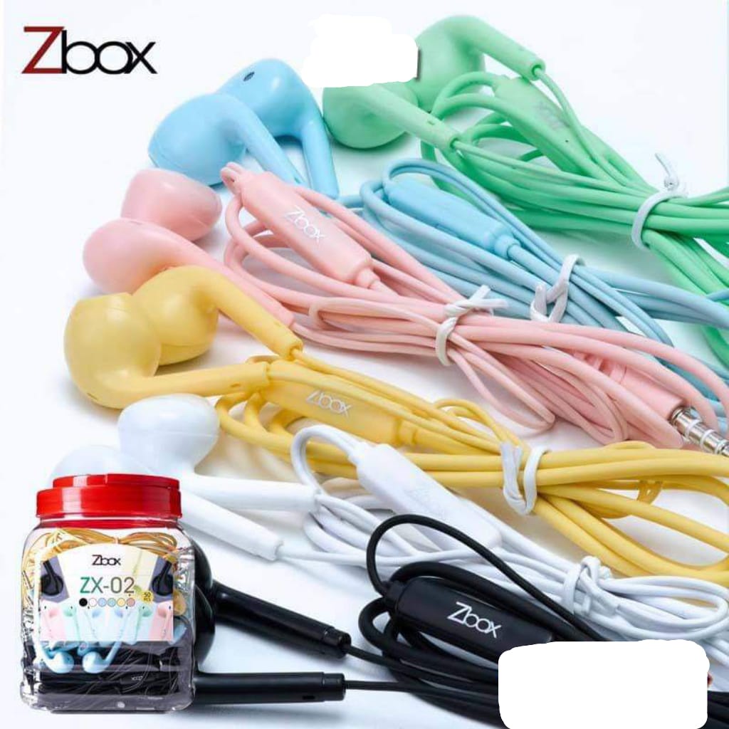 [1 TOPLES] Handsfree ZBOX ZX-02 MACARON isi 50pcs Headset ZBOX ZX02 Earphone Bisa Mic & Telfon - Sua