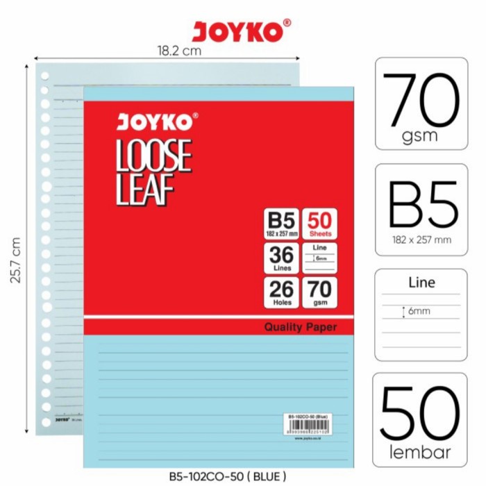 

JOYKO Loose Leaf Isi Kertas File Binder Warna B5 102CO 50 Lembar