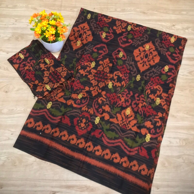 Kamen Endek Katun Tretes Emas Set Selendang