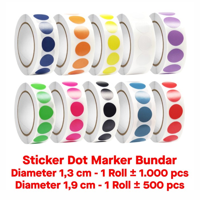 Sticker Dot Marker Color Label Warna Bundar Polos diameter 19 mm / 13 mm