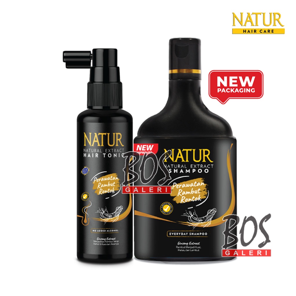 PAKET NATUR Shampo Ginseng + Hair Tonik Ginseng 90 ml - Paket Rambut Rontok / Menguatkan Akar Rambut