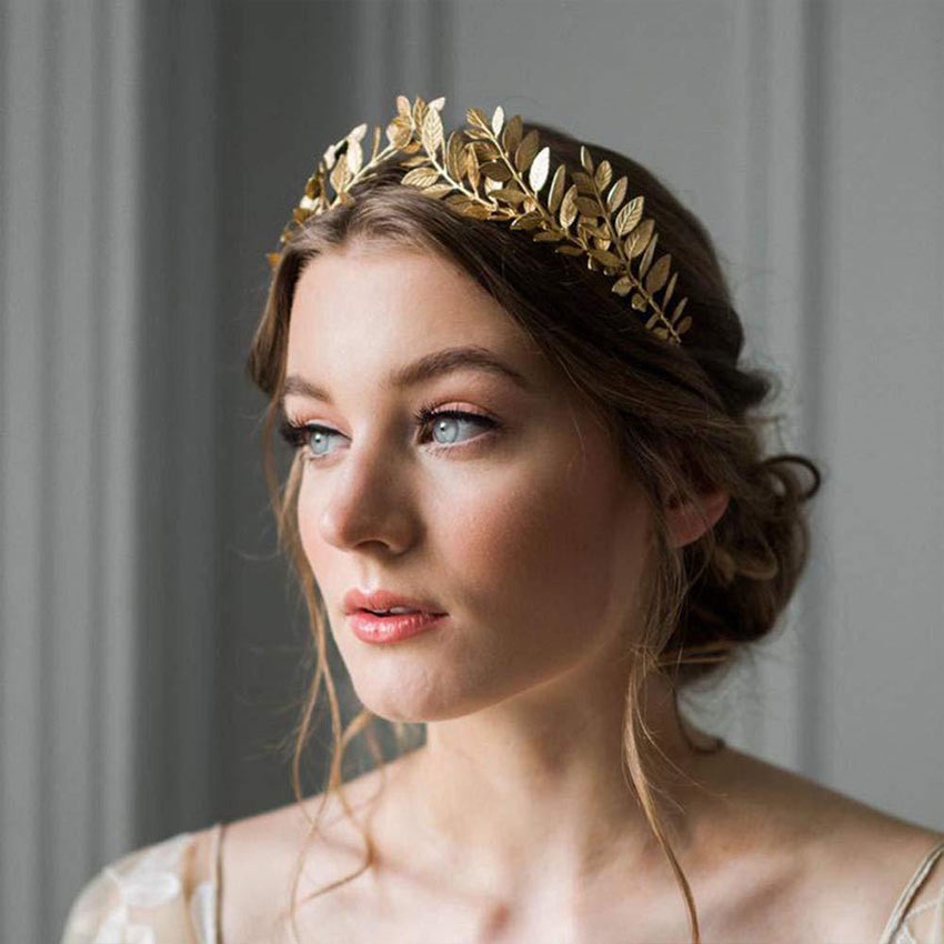 Mahkota daun emas / Headpiece Tiara Aksesoris Hiasan Kepala daun Yunani Romawi Bridal Pengantin
