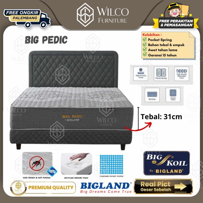 Kasur Bigland Bigkoil BIg Pedic Per Pocket / Matras Bigland Original - Matras Aja , 160x200