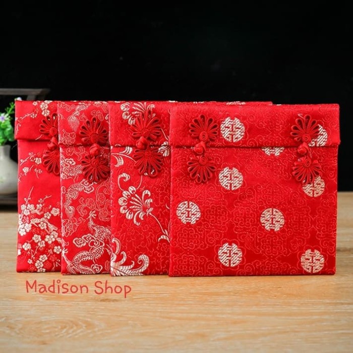 

TERLARIS_[MurMer] Dompet Kain Imlek Angpao Jumbo Murah Ampao Kado Soevenir Amplop Kain - merah polos