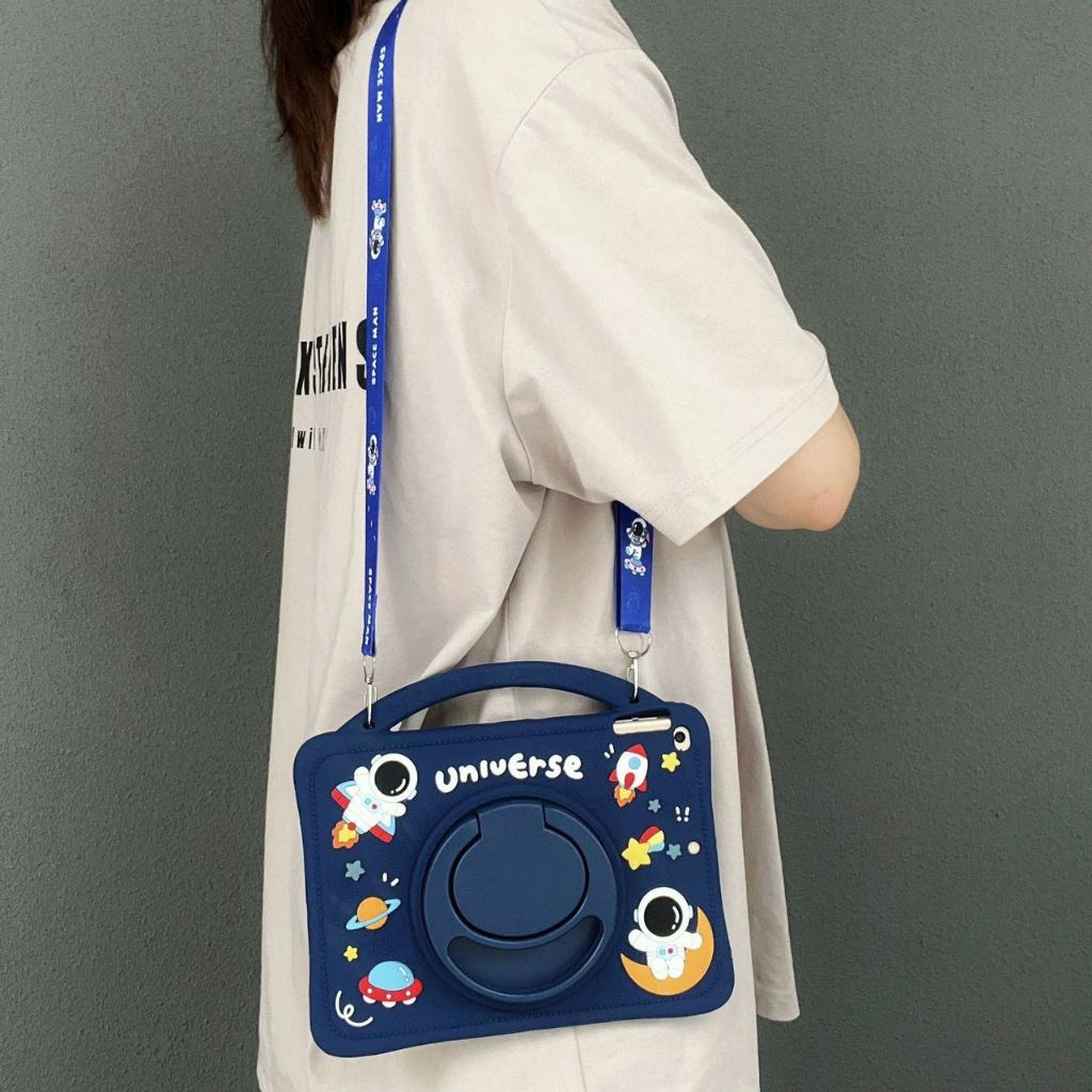 Silikon Case Anak Tali Lanyard Labubu Astronot Lucu Anti Banting Untuk Samsung Tab S10 FE/S9 FE 10.9
