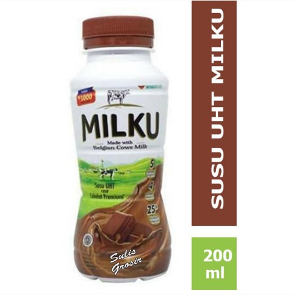 

MILKU Susu UHT Rasa Coklat Belgian Kemasan Botol [200 mL]