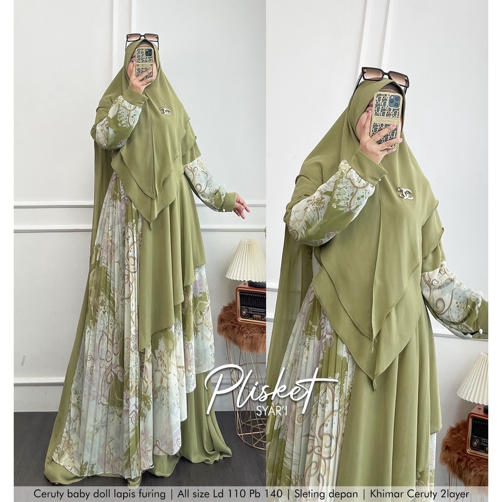 Randomm TERBARU Khadijah Humaira Setelan Gamis Syari Ceruty Babydoll Marwah Plisket