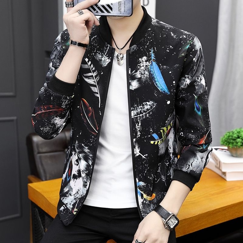 Men's new fashionable printed ribbed jacket jacket jacket