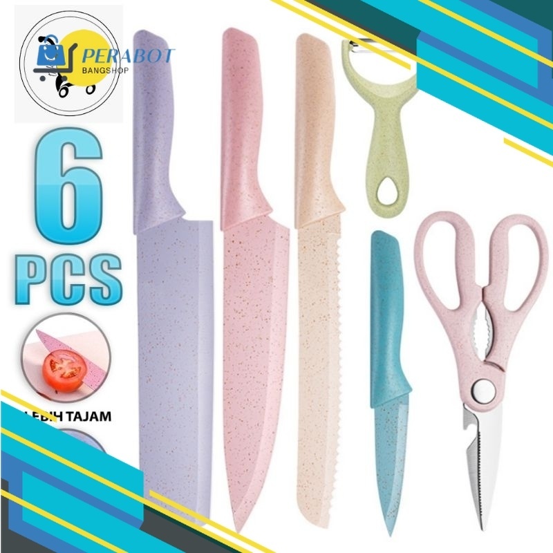 [KB BKS] PISAU SET JERAMI WARNA WARNI 6 IN 1  ORIGINAL DUS MAGNET PISAU JERAMI EVCRIVERH PISAU DAPUR