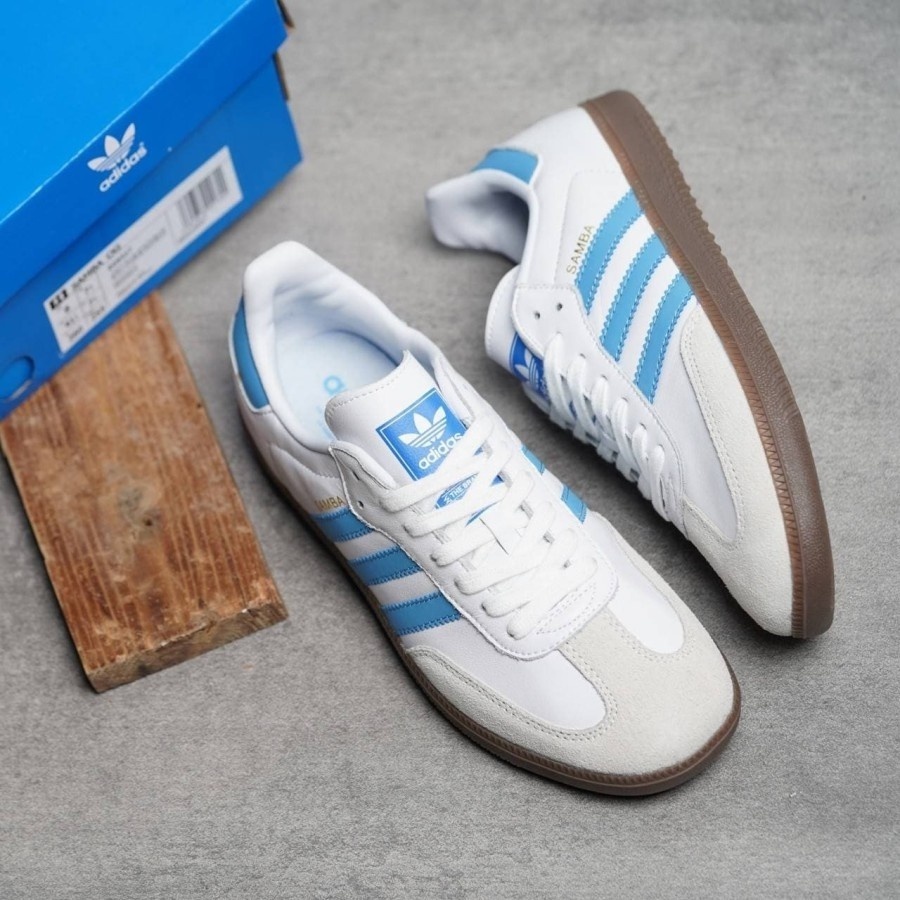 WQ23DF56 SALE SNEAKER ADIDAS SAMBA  ORIGINAL WHITE BLUE SOL GUM - SEPATU ADIDAS CASUAL PRIA - SEPATU