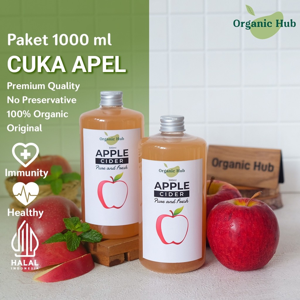 

Organic Hub Paket Lebih Banyak 1 Liter Cuka Apel Dapat 2 Cuka Apel With Mother Original 500ml Asli