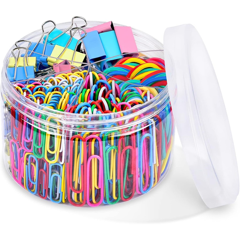 

Paper Clips Binder Clips, Colored Office Clips Set - Assorted Sizes Paperclips Paper Clamps Rubber Bands for Office and School