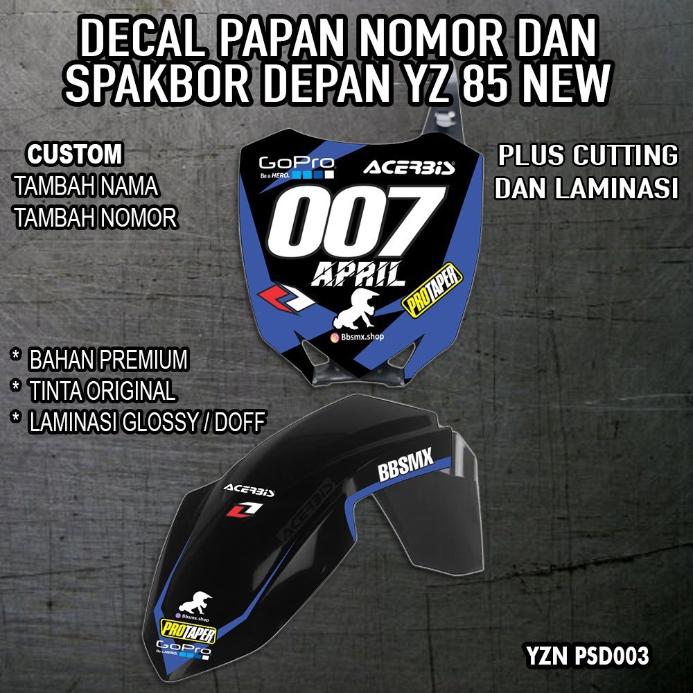 DECAL PAPAN NOMOR DAN SPAKBOR DEPAN YZ 85 NEW DECAL PAPAN NOMOR DAN SPAKBOR DEPAN YZ 85 NEW