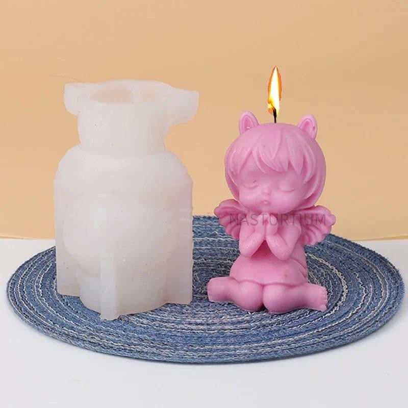 

3D Prayer Angel Silicone Candle Mold Cute Sit-down Girl Statue Soapy Plaster Epoxy Making Kit DIY Chocolate Ice Cube Baking Tool