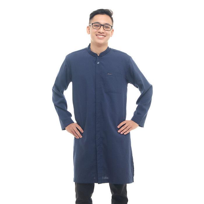 ✨E.SYO✨ - TERMURAH Rabbani - Jubah Koko Pria Lengan Panjang Shaker Exclusive - 604 Navy, L