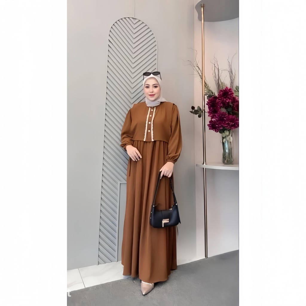 Ameera Dress Gamis Set Rompi Gamis Outer Remaja Kekinian Fashion Muslim Rompi Dewasa Cringkle Airflo