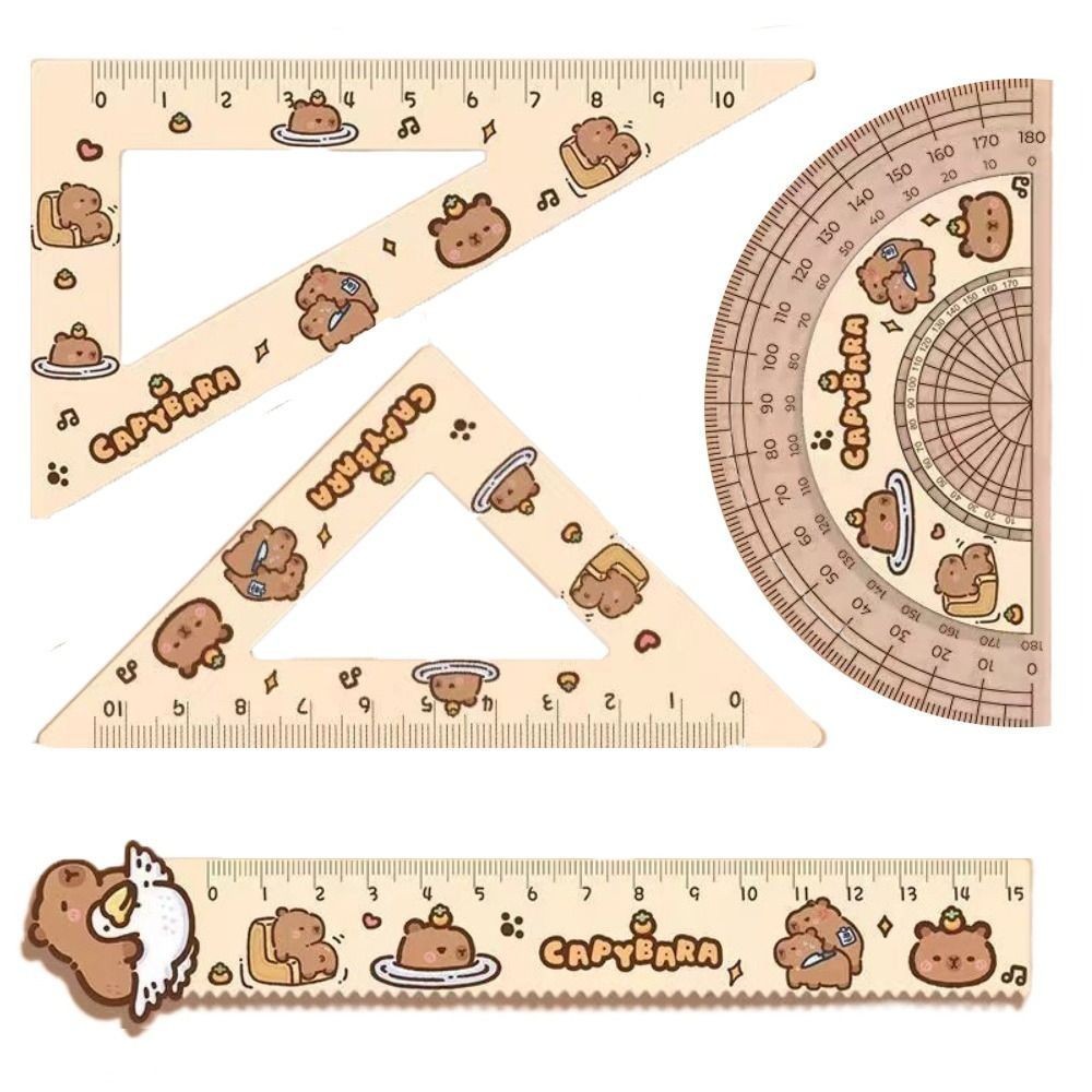 

4PCS Creative Acrylic Capybara Rulers Drawing Tools Cute Cartoon Straight Ruler Soft Ruler Set Stationery Office School Supply