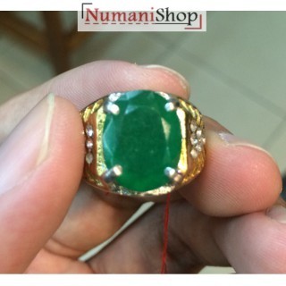 Cincin Titanium Batu Natural Zamrud Zambia Oval HQ