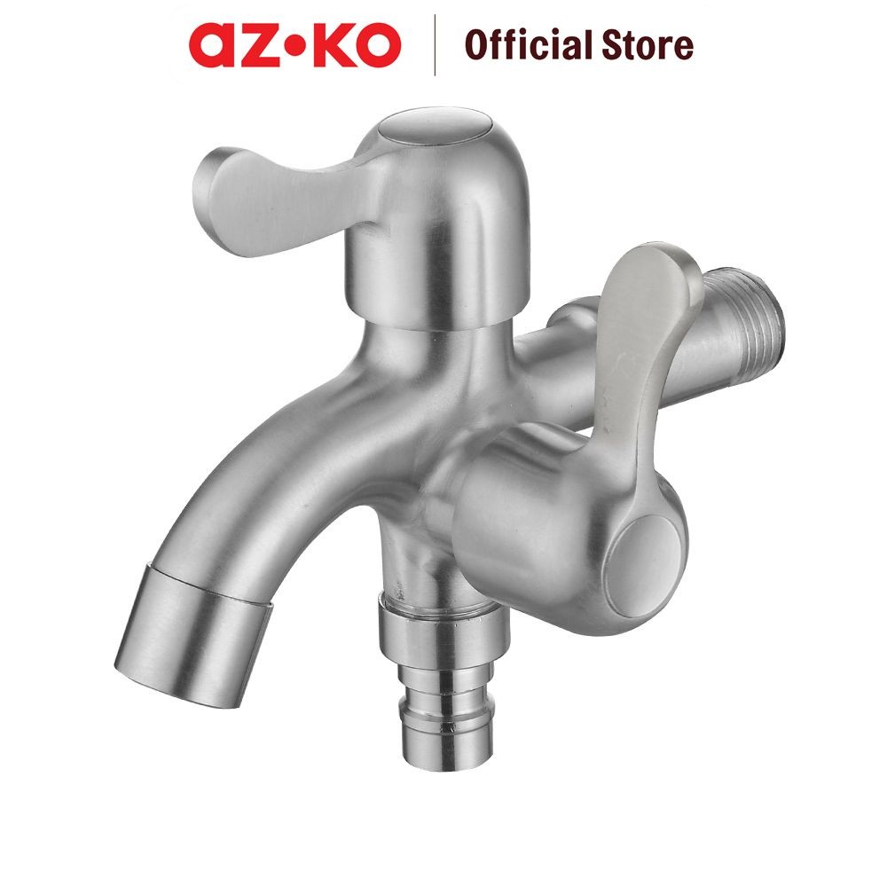 AZKO Fosa 1/2 inci Keran Air Dua Arah Stainless Steel T-1132dss - Satin Cold Tap Kran Air Kamar Mand