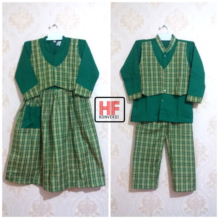 Baju Muslim Gamis TK PAUD Rompi kotak Hijau