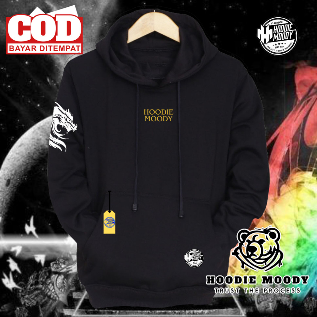 hoodie moody Sweater pria  aesthetic sablon naga tangan distro katun suiter fleece tebal hitam
