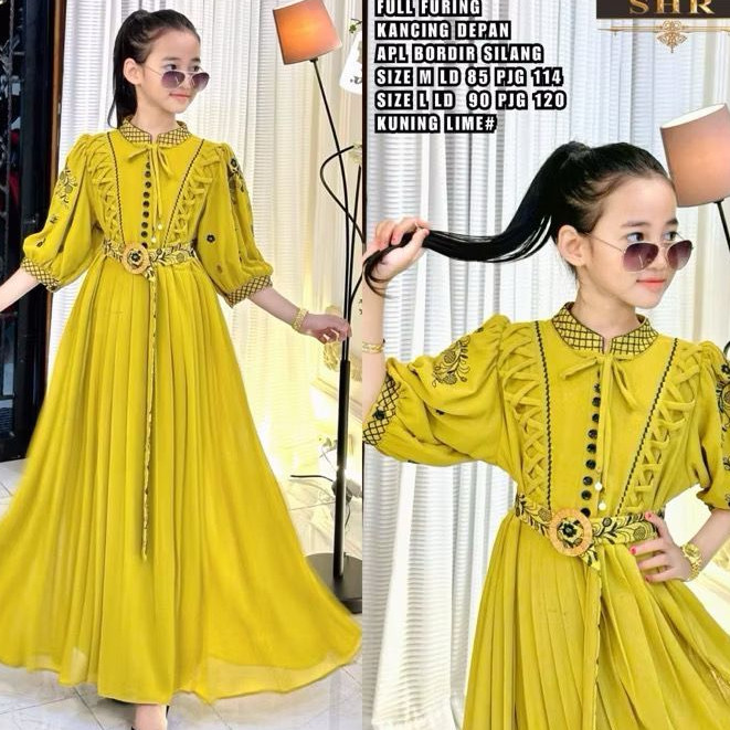 FA10 COD Dinda Dress Kids New SHR Usia 7 - 12 Tahun Gamis Anak Perempuan Baju Muslim Anak Kekinian M