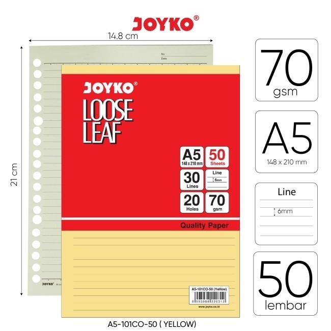 

Loose Leaf Color JOYKO A5 50 Lembar Isi Kertas Binder Warna - GREEN