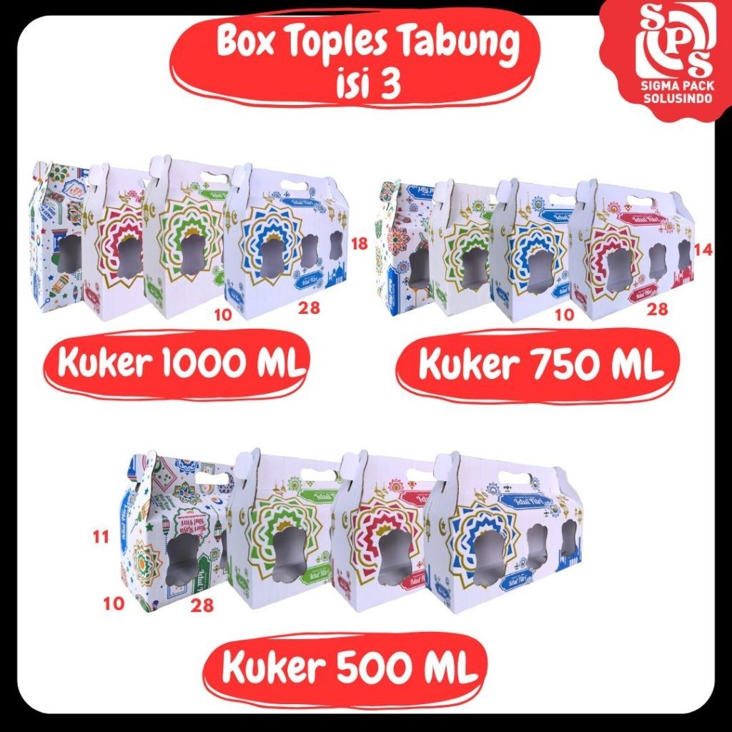 

Kardus Box Kuker Toples Isi 3 28x10x18 1000 ml / 28x10x14 750 ml / 28x10x11 500 ml Toples Tabung 500ml / 750ml / 1000ml Jinjing Gable Box Kue Kering Kardus Idul Fitri Dus Kue Kering MEDIAKIT IDN