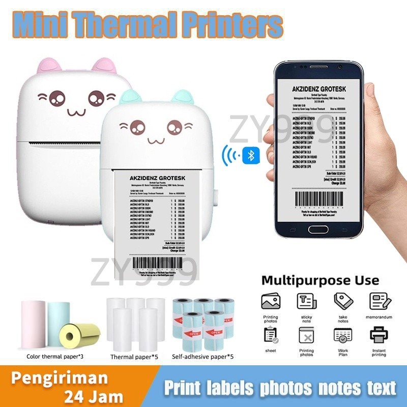 Alat Printer Bluetooth Mini Portable Label Thermal Memo Receipt Printer Mesin Cetak Foto Mini Blueto