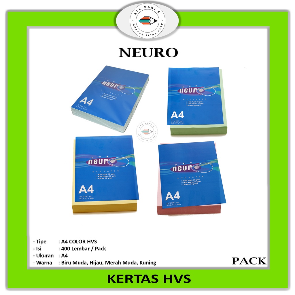 

NEURO - Kertas HVS A4 Warna 70gr - Pack