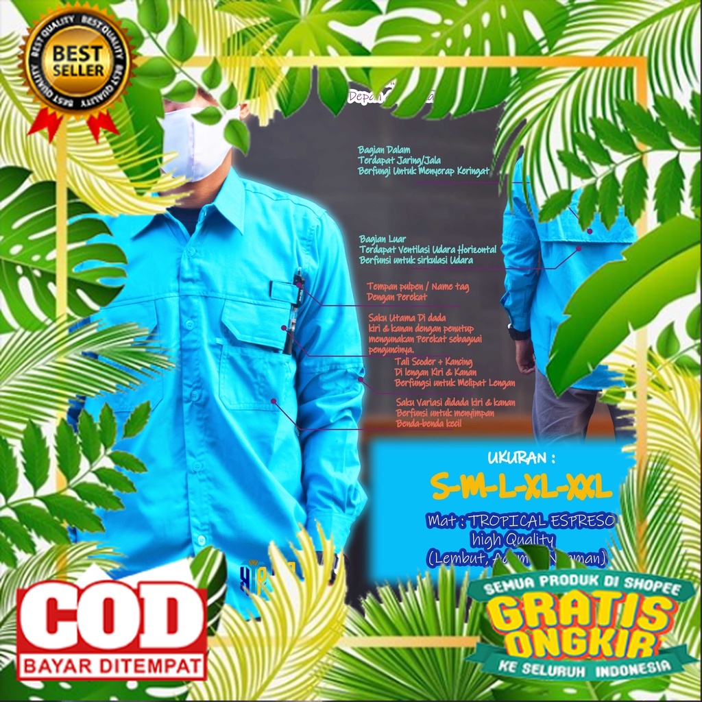 SERAGAM DINAS PDH KANTOR /KEMEJA KERJA LAPANGAN/PDL | Warna BIRU TOSCA | SERAGAM KERJA PDL OUTDOOR L