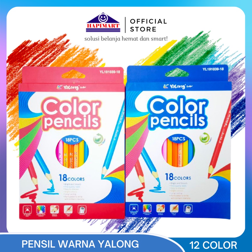 

Color Pensil Yalong Non Toxic Hexagonal Color Cerah Dan Cemerlang 18 pcs