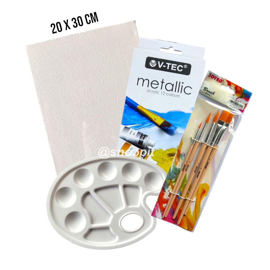 

Paket Melukis Lengkap Set 4 in 1 Set Kanvas 20x30 Kuas Palet dan Cat Acrylic Metalic Set - SHESB