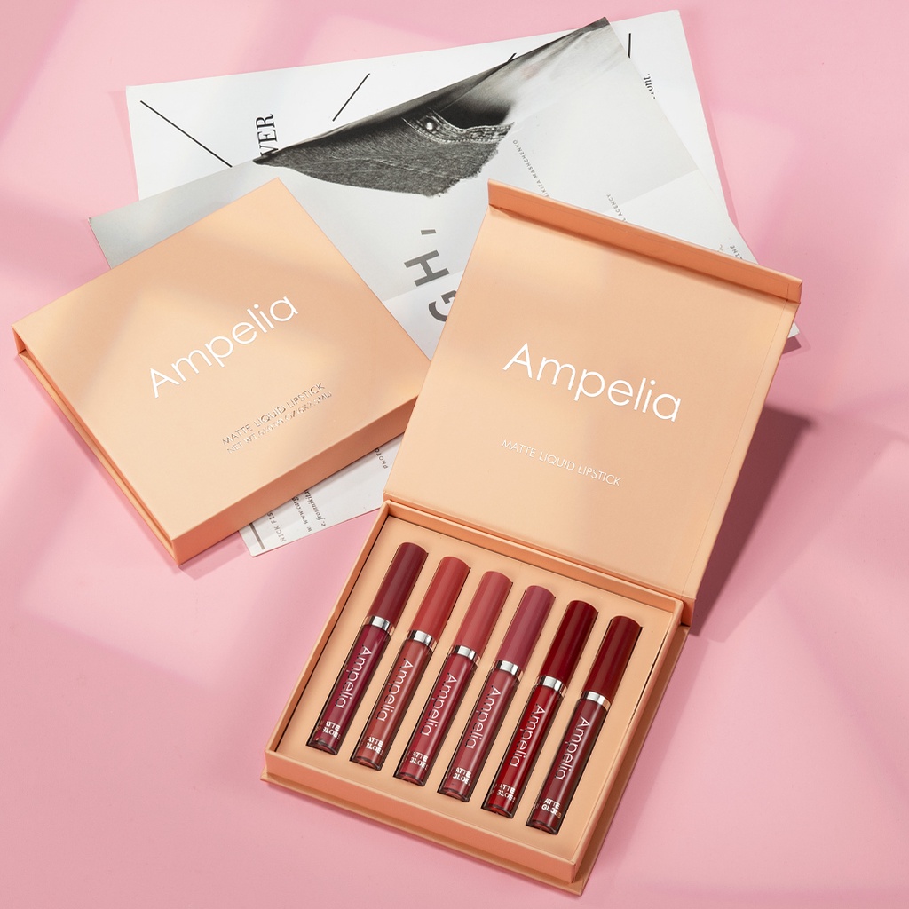 【BPOM】Ampelia Lipstick Matte Non-Stick Lip Gloss Matte Liquid Lipstick Lasting Waterproof Lip Makeup