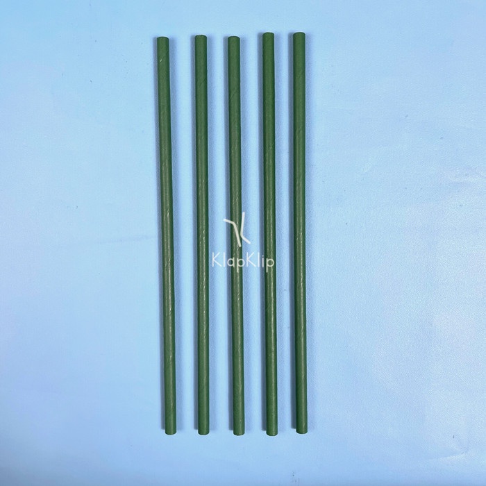 Anjani 500pcs Sedotan Kertas Motif Warna Warni 6mm x 20cm Paper Straw Steril - Hijau