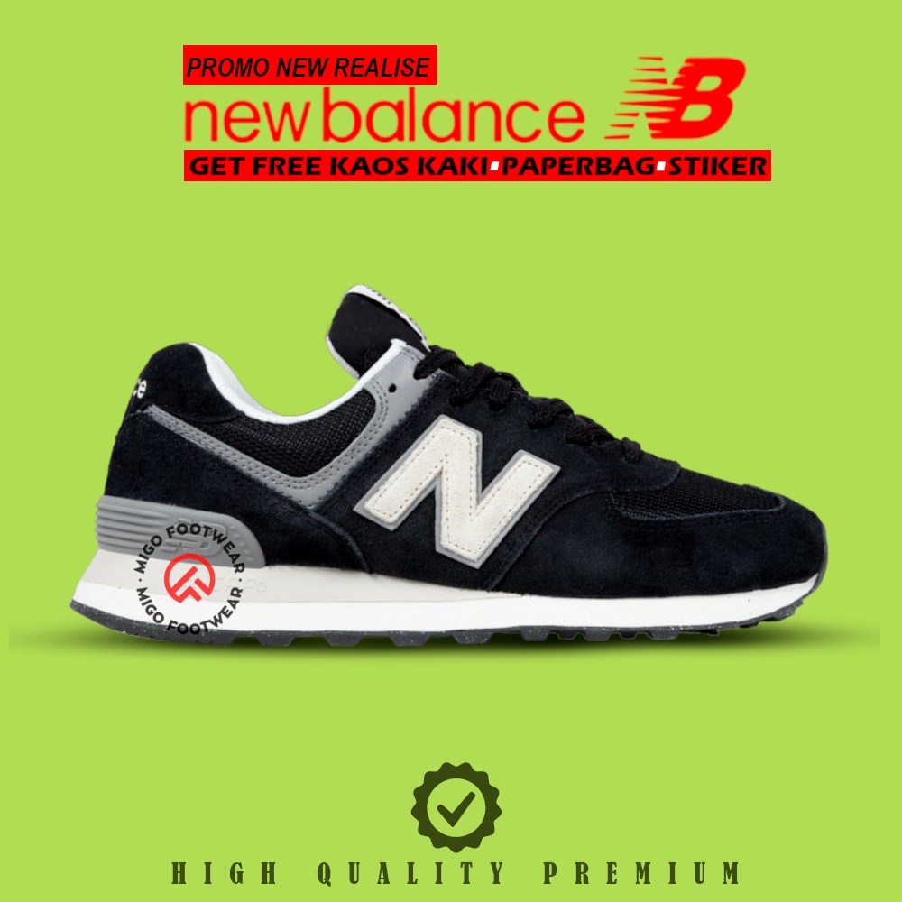 Sepatu Sneakers Pria Wanita New Balance 574 Black WHite High Quality Inport Premium Full Tag made in Vietnam 100% material NB 997 2002r 530 990 original OOTD sekolah nongkrong unisex