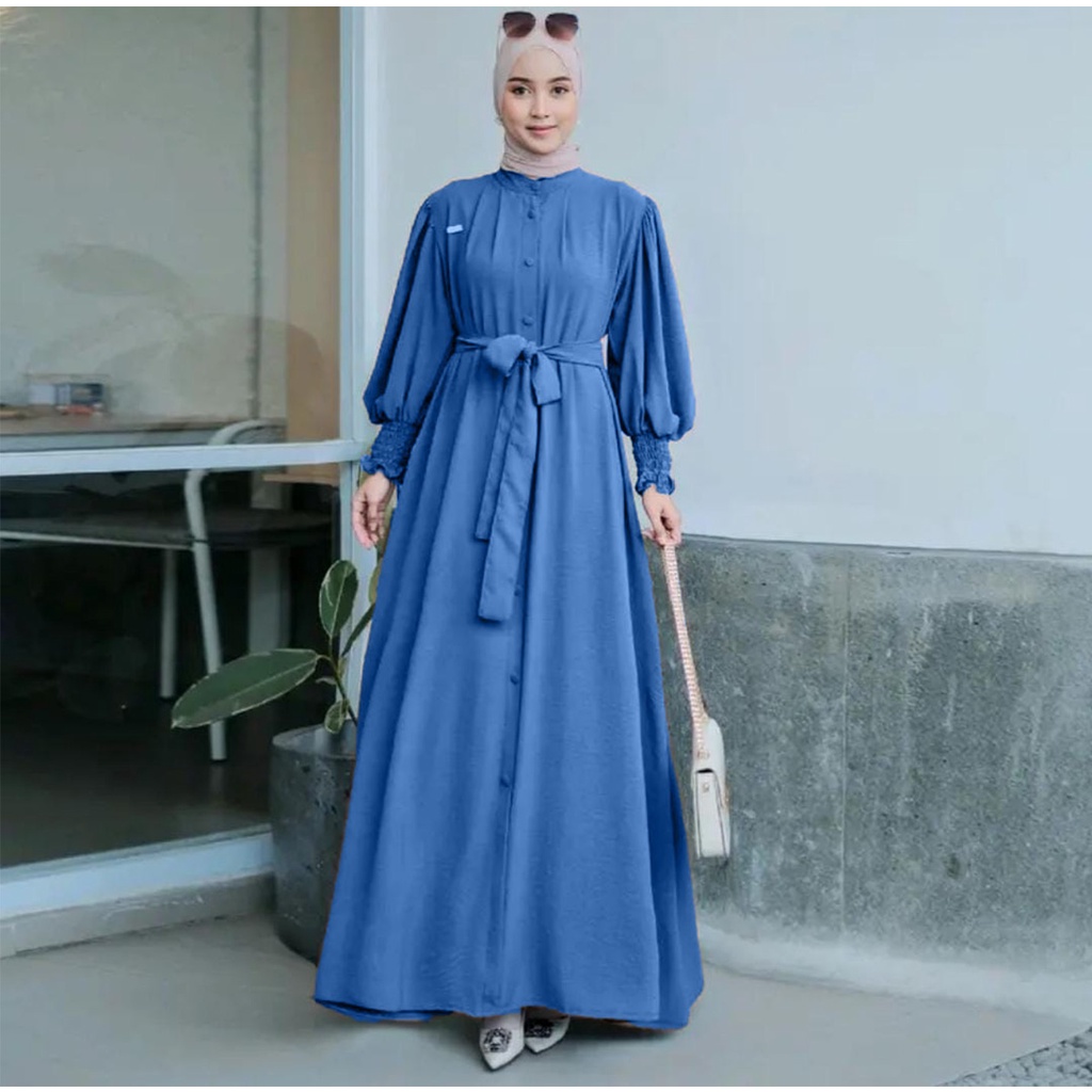 Gamis Full Kancing Depan Hidup - Gamis Muslimah Bhan Crinkle Airflow Premium - Gamis Dewasa Model Te