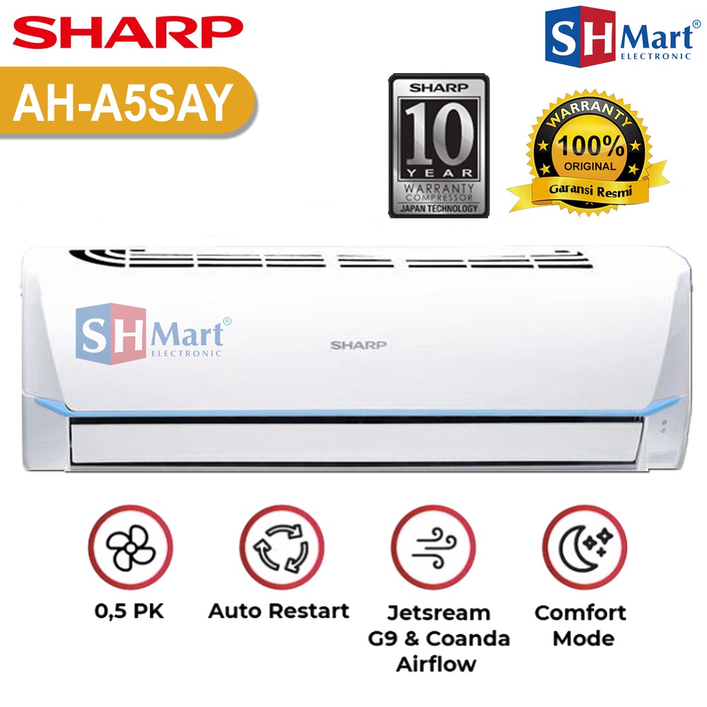 AC SHARP 1/2 PK AH-A5SAY / AH5SAY MADE IN THAILAND GARANSI RESMI (UNIT ONLY MEDAN)