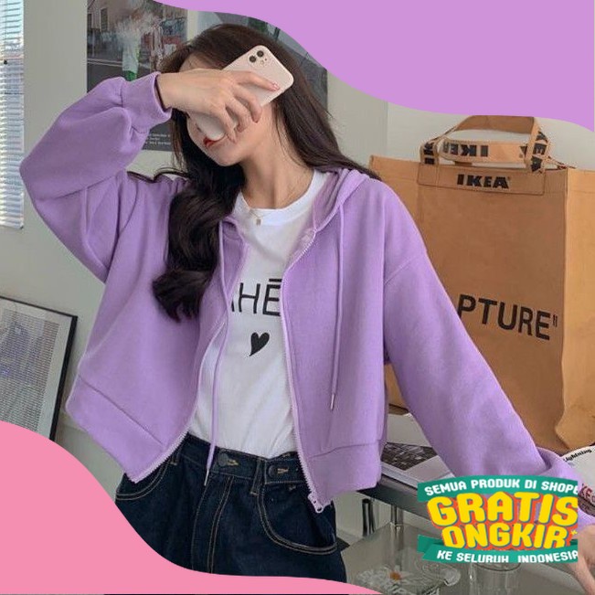 Jaket Wanita - croope hoodie zipper lilac/ Spesial Best