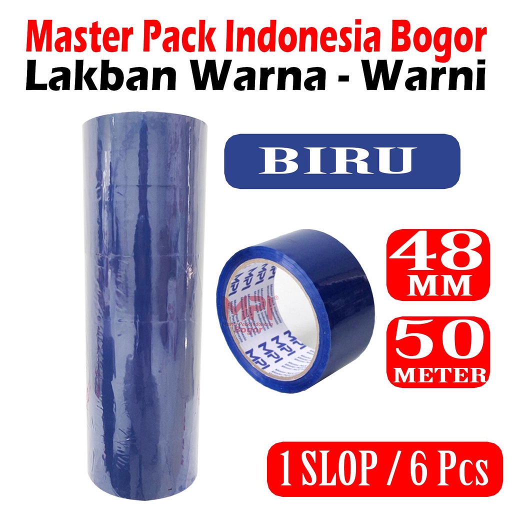 

1 SLOP [ 6 PCS ] Lakban MPI Warna Biru 48 mm x 50 Meter - Lakban Warna Master Pack Indonesia