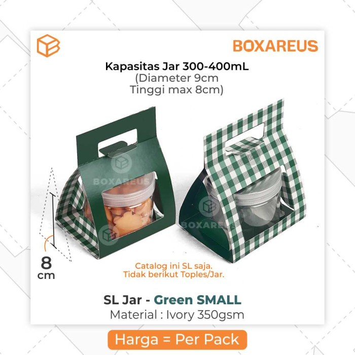 

Packaging Kue Kering Box Toples Satuan Tabung Jar Kotak | SL Jar - Green Small, Pusat -