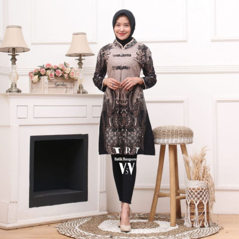 Afkar Batik Katun Prima Tunik batik kancing depan aktif busui friendly