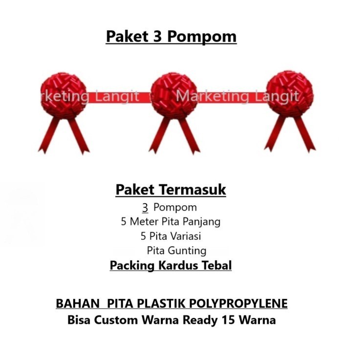 

PROMO - KADO - Pita Grand Opening Peresmian Hiasan Gunting Pembukaan Siap Tempel - 3 Pompom, 15cm
