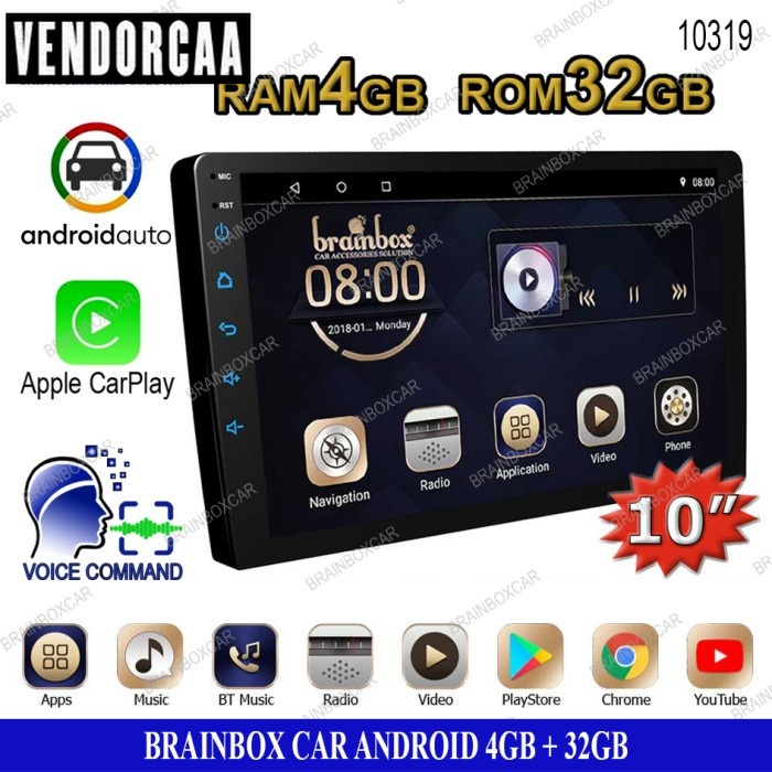 Brainbox TV Android 10 Inch 4GB + 32GB Head Unit Mobil 2 Din DoubleDin