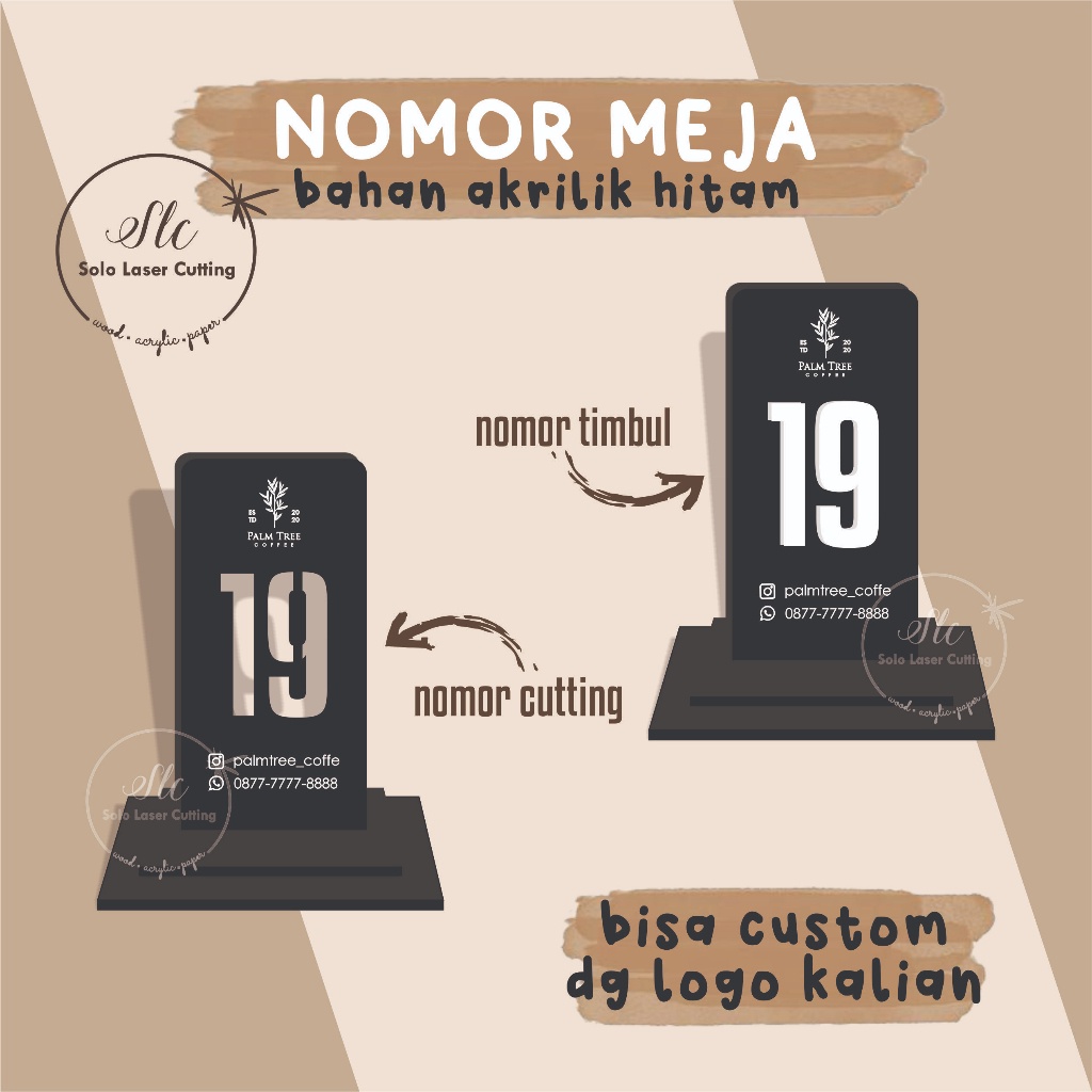 READY Nomor Meja Cafe, nomor meja resto Kayu Minimalis Lasercut Custom Logo Bisa Custom Bahan Kayu B